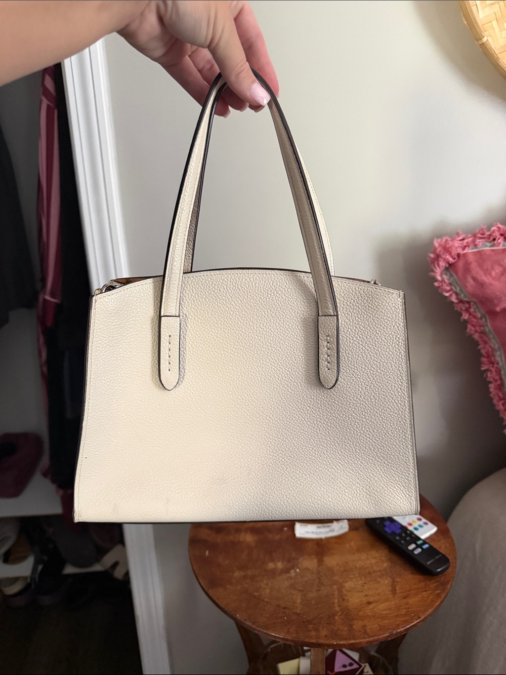 COACH Pebbled Leather Satchel – Cream/Light Tan Trim - Picture 2 of 7